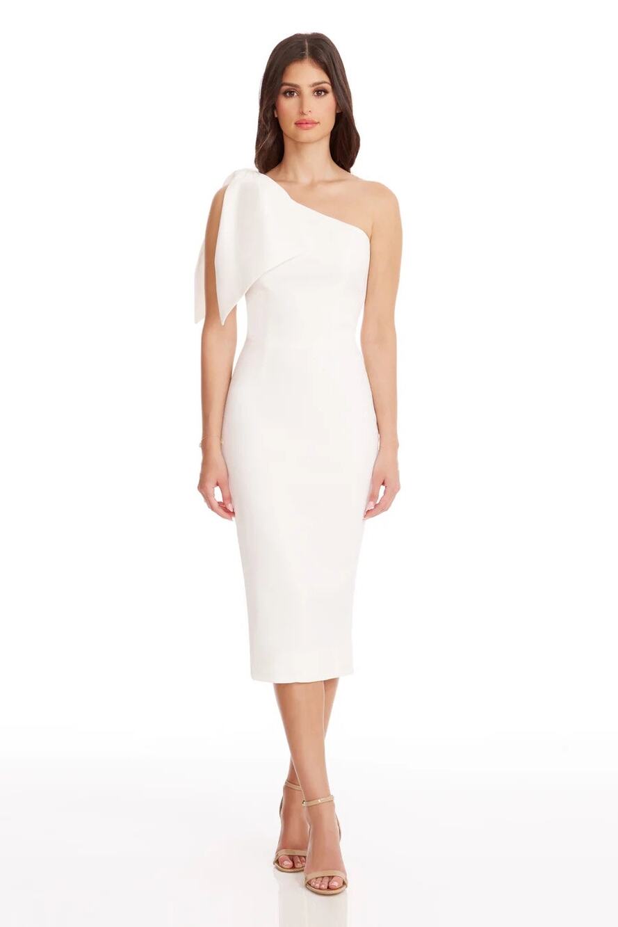 Dress the Population Tiffany Midi Dress Women's Small White One-Shoulder NWOT